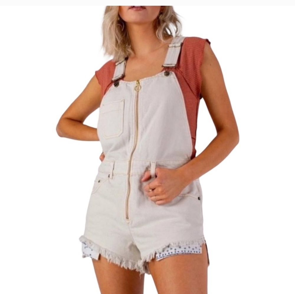 FREE PEOPLE • Sun-kissed Off White Shortall Overall Shorts • 12
